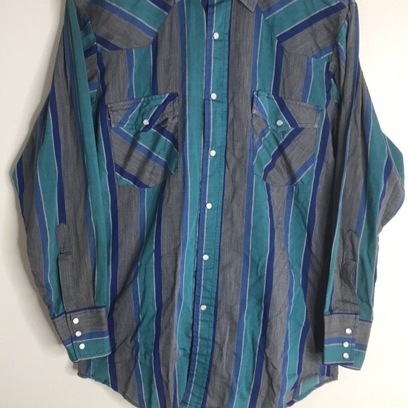 Vtg western plaid pearl snap button long sleeve shirt size medium cowboy rodeo - Picture 2 of 13